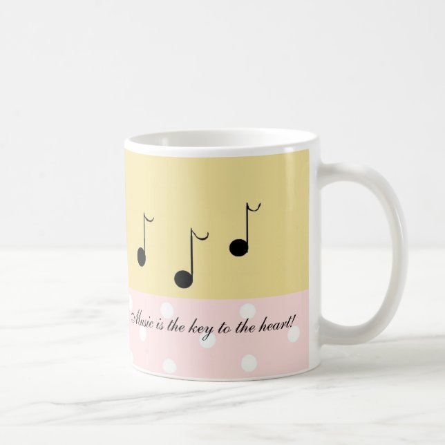 Pink and Cream With Black Musical Notes Coffee Mug (Right)