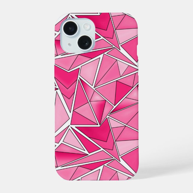 Pink and crimson geometric shapes pattern modern  iPhone 15 case (Back)