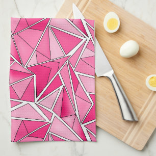 Pink and crimson geometric shapes pattern modern tea towel