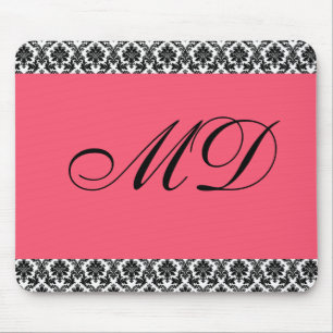 Pink and Damask Print Mousepad