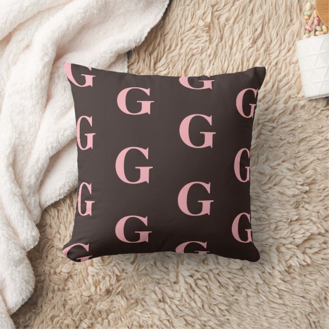 Pink and Dark Brown Monogram Pattern Cushion (Blanket)