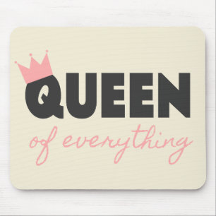 Pink and Dark Grey Queen of Everything Text Design Mouse Pad
