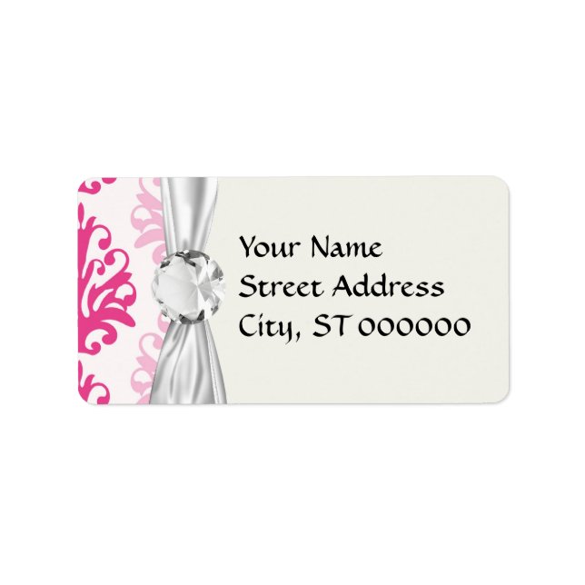 Pink and dark pink boho chic damask label (Front)