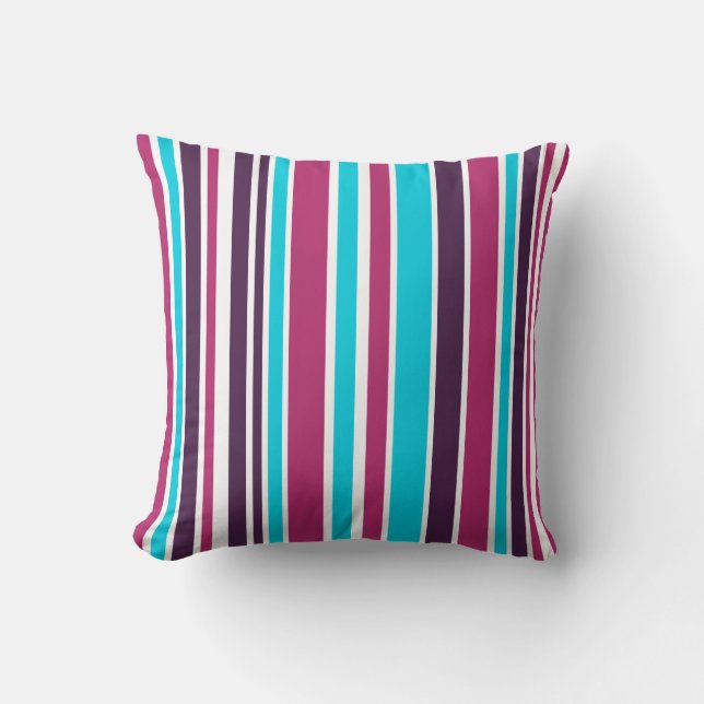Pink And Dark Purple Violet Striped Cushion (Front)