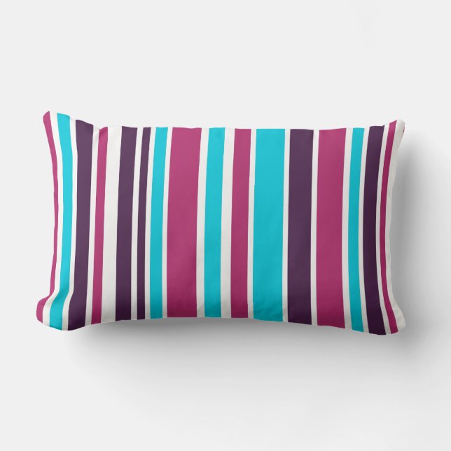 Pink And Dark Purple Violet Striped  Lumbar Cushion (Front)