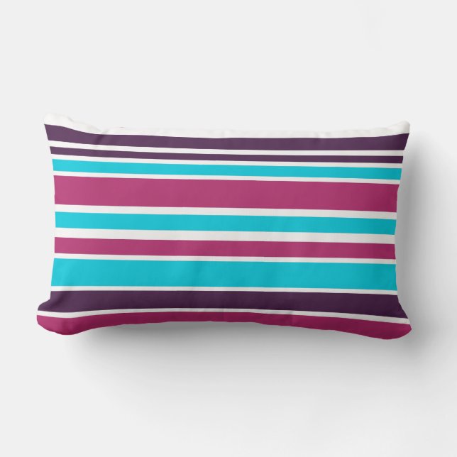 Pink And Dark Purple Violet Striped  Lumbar Pillow (Front)