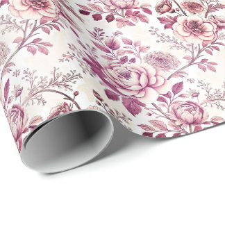 pink and dark red flowers wrapping paper