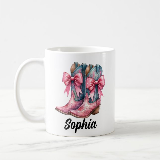 Pink and Denim Blue Cowgirl Boots Personalised Mug (Left)