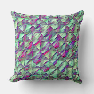 Pink and dull mint squares stained, etched carved cushion