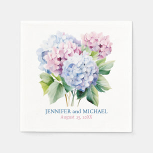 Pink and Dusty Blue Hydrangeas Wedding Napkin