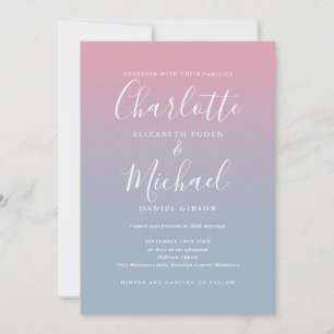 Pink And Dusty Blue Ombre All In One Wedding Invitation