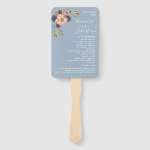 Pink and Dusty Blue Wedding Program Hand Fan