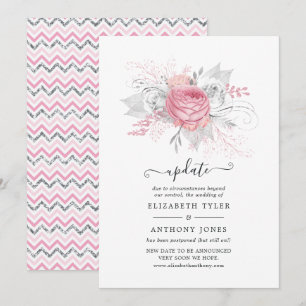 Pink and Faux Foil Silver Floral Wedding Update Invitation