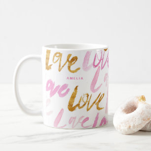 Pink and Faux Gold Foil Love Rustic Typography Cus Coffee Mug
