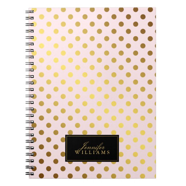 Pink and Faux Gold Foil Polka Dots Notebook (Front)