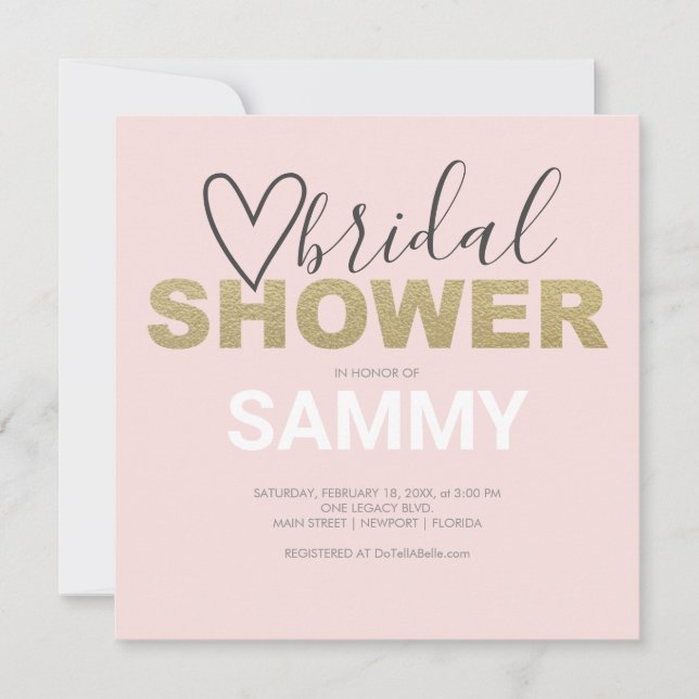 Pink and Faux Gold Heart Bridal Shower (Front)