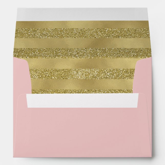 Pink and Faux Gold Striped Envelope (Back (Bottom))