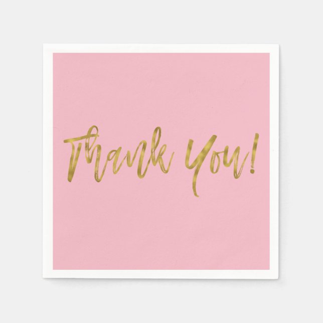 Pink and Faux Gold Thank You Gold Foil Napkins (Front)
