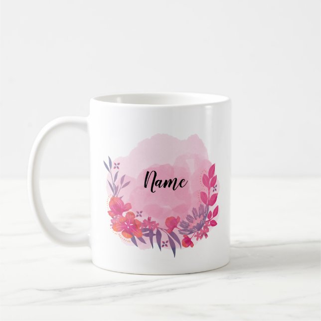 Pink and Floral Customisable Mug (Left)