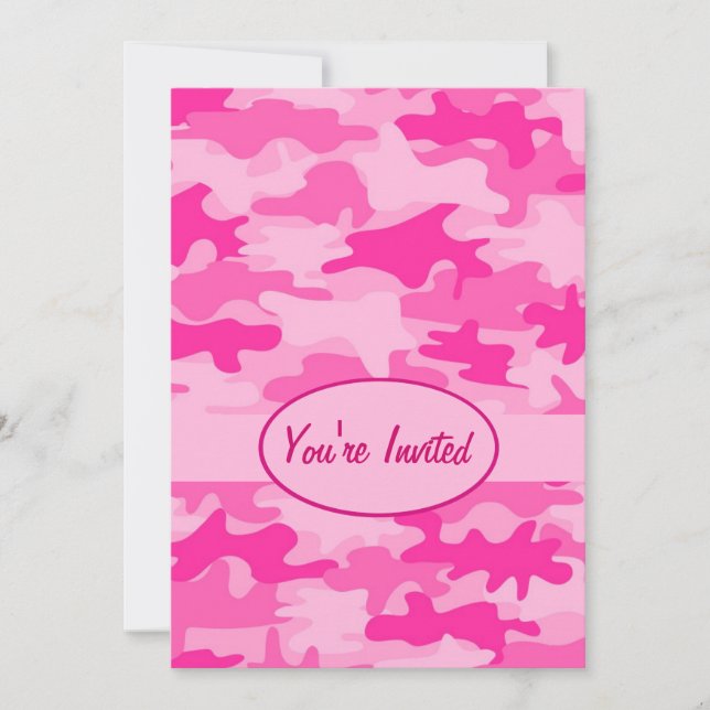 Pink and Fuchsia Camo Camouflage Party Event Invitation (Front)