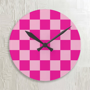 Pink and Fuchsia Chequered Round Clock