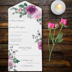 Pink and Fuchsia Roses on White All In One Invitation