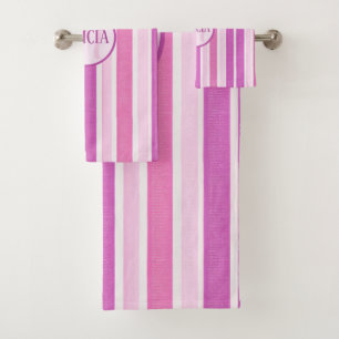 Pink and Fuchsia Stripes Bath Towel Set