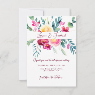 Pink and Fushia watercolor floral custom Wedding Save The Date