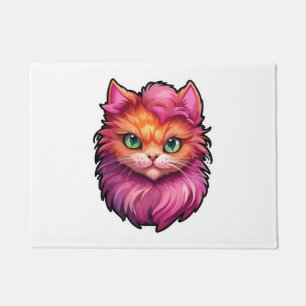 Pink and Ginger Green-eyed Cat Doormat