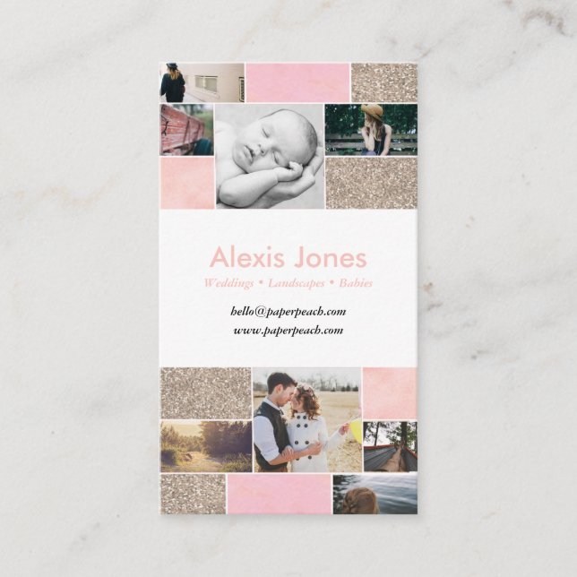 Pink and Glitter Gold Photographer Business Card (Front)
