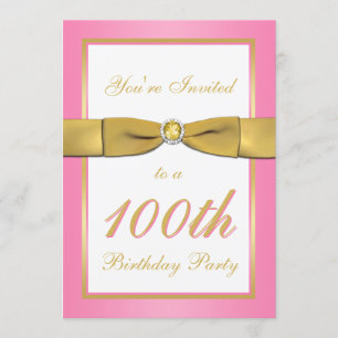 Pink and Gold 100th Birthday Invitation