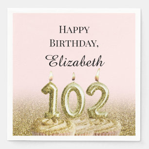 Pink and Gold 102nd Birthday Napkins