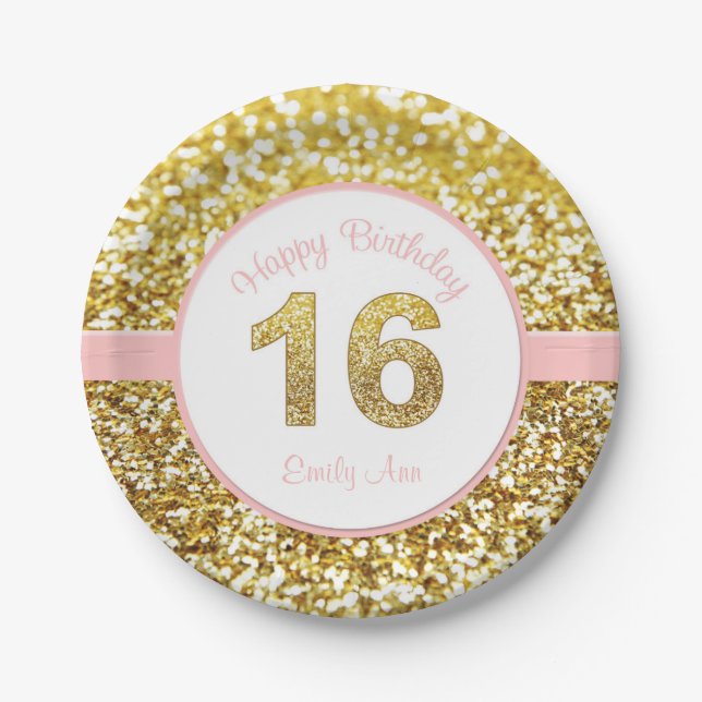 Pink and gold 16th birthday plates (Front)