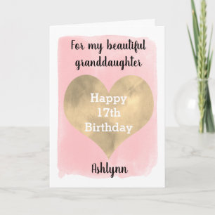 Pink and Gold 17th Birthday Granddaughter Card