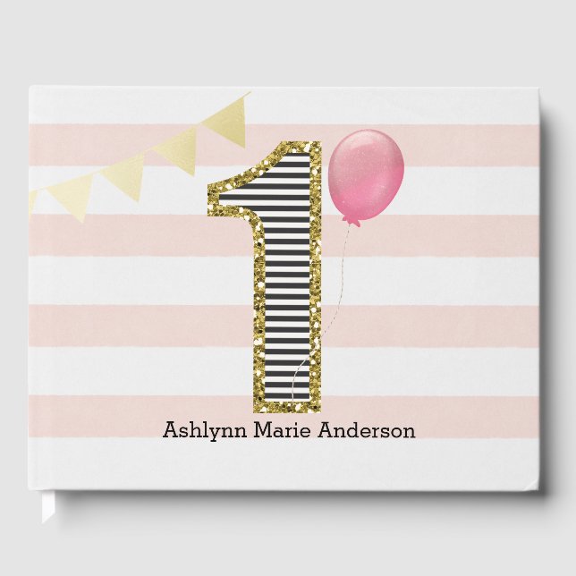 Pink and Gold 1st Birthday Guest Book (Front)