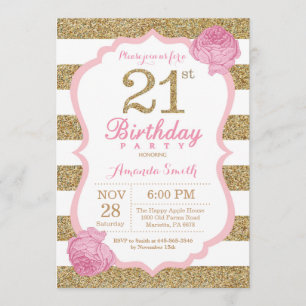 Pink and Gold 21st Birthday Invitation Floral