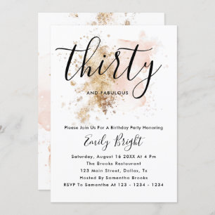 Pink And Gold 30th Birthday Invitation