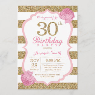 Pink and Gold 30th Birthday Invitation Floral