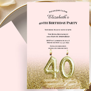 Pink and Gold 40th Birthday Invitation For Her