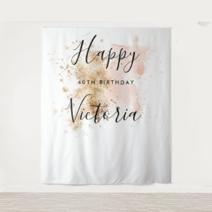 Pink And Gold 40Th Birthday Photo Booth Backdrop Tapestry