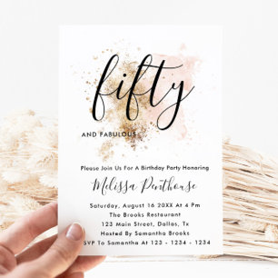 Pink And Gold 50th Birthday Invitations