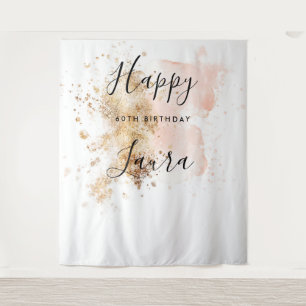 Pink And Gold 60Th Birthday Photo Booth Backdrop Tapestry