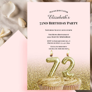 Pink and Gold 72nd Birthday Invitation For Her