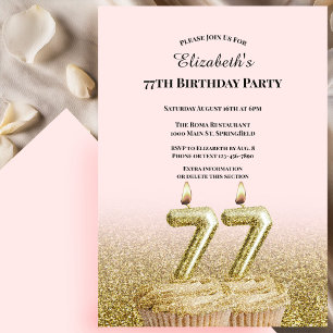 Pink and Gold 77th Birthday Invitation For Her