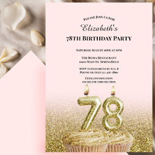 Pink and Gold 78th Birthday Invitation For Her