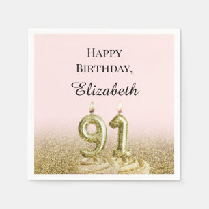 Pink and Gold 91st Birthday Napkins