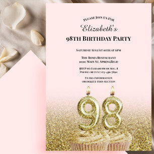 Pink and Gold 98th Birthday Invitation For Her