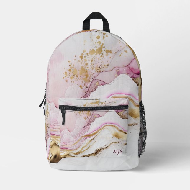 Pink and Gold Abstract Alcohol Ink (9) Printed Backpack (Front)