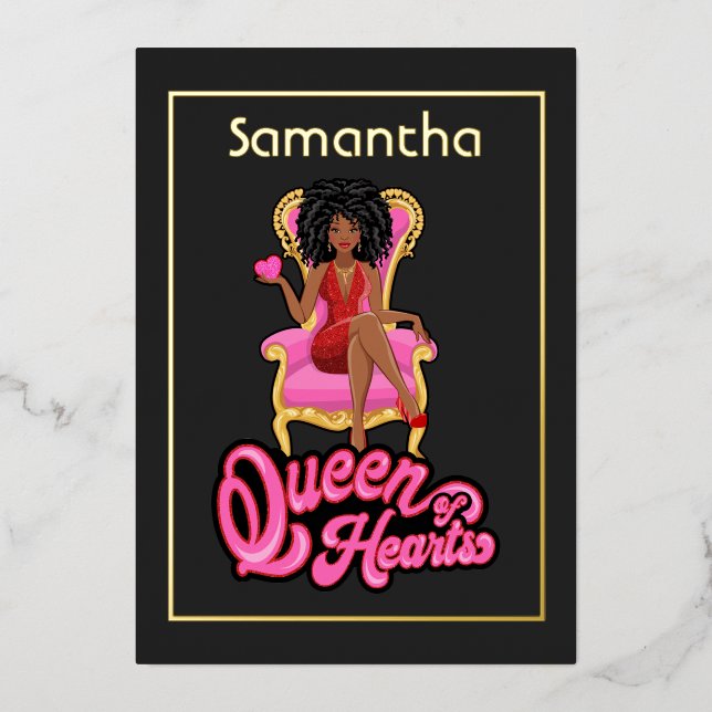 Pink and Gold Afro Birthday Party Foil Invitation (Front)