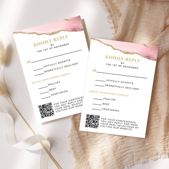 Pink and Gold Agate Bat Mitzvah Vertical RSVP Card (Creator Uploaded)
